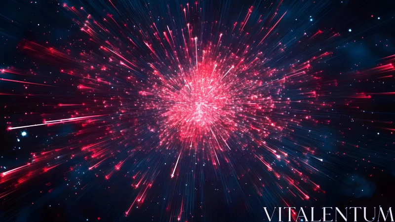 Vibrant Cosmic Explosion with Radiant Red and Blue Light Bursts.