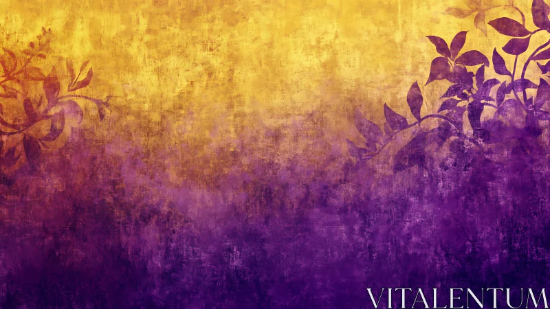 Purple floral silhouettes on textured golden gradient background.