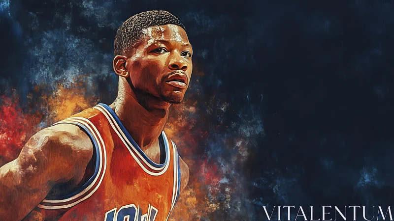 Basketball player portrait in vivid painted style.