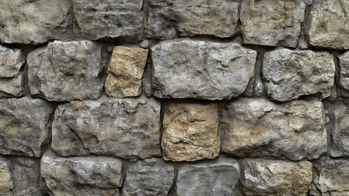 Weathered stone block wall with rugged textured relief.