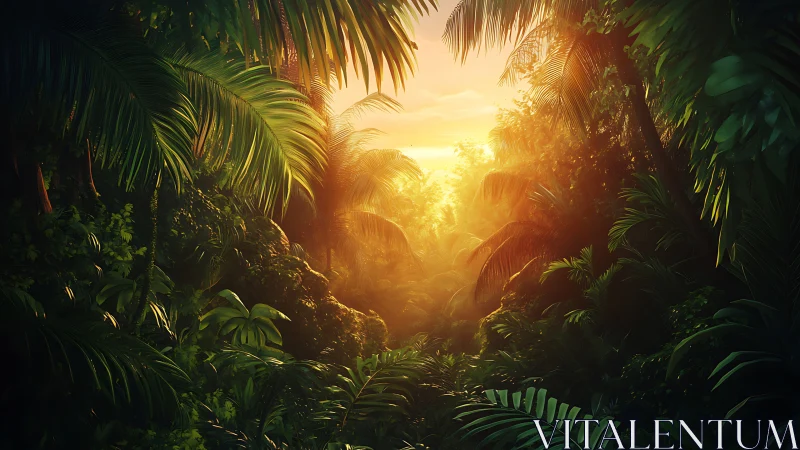 Golden Sunlight Pierces Lush Jungle Canopy
