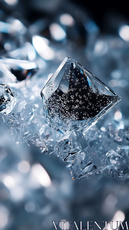 Crystal pyramid drifts through frozen bokeh constellations