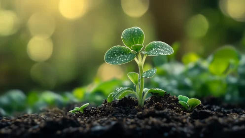 Gentle green seedling waking up in soft morning light.
