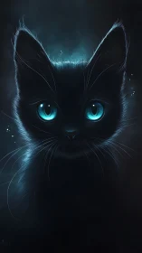 Luminescent Gaze: Black Cat with Piercing Turquoise Eyes