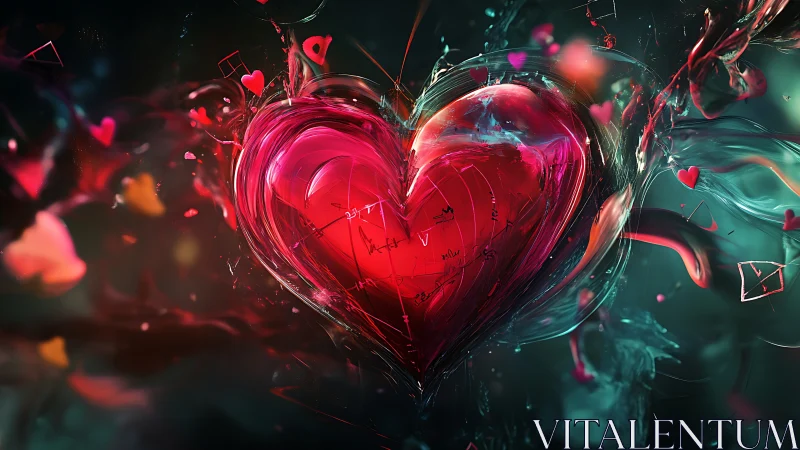 Radiant Crystal Heart Pulses Through Teal Dreamscape