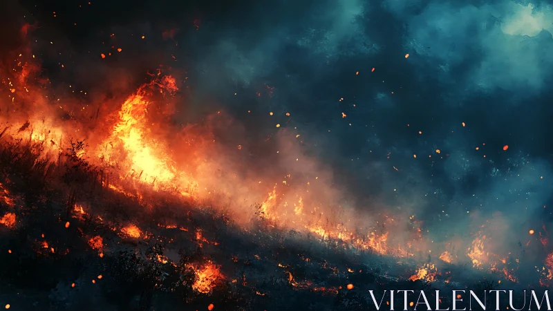 Wildfire with Ash Particles Rising Through Turbulent Smokescape