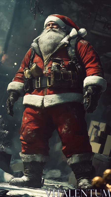 Battle-hardened Santa surveys a snow-dusted urban battlefield