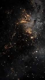 Golden night galaxy drifting across deep velvet space.