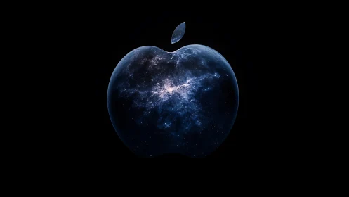 Galactic nebula encapsulated in stylized apple silhouette.