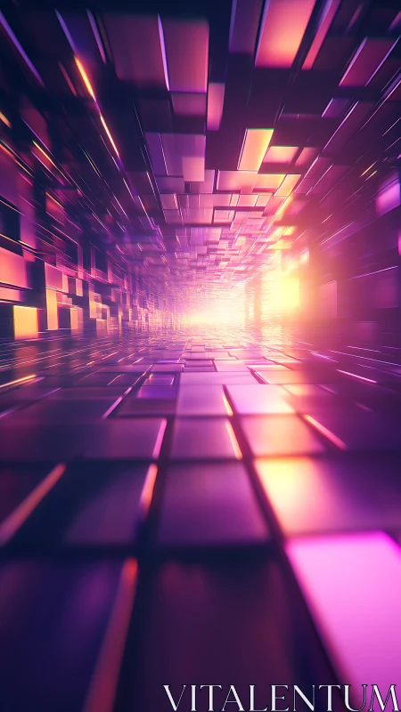 Neon tile tunnel recedes toward radiant vanishing point