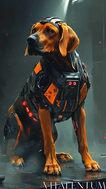 Loyal cyber hound poised as gentle guardian of the future.