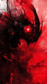 Demonic cyber entity with blazing red core eye emerges.