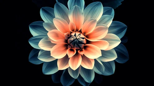 Dahlia Flower with Teal and Coral Gradient Composition
