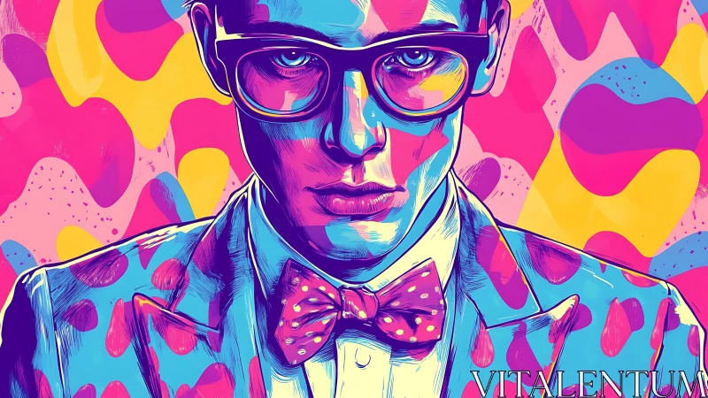 Male portrait uses high-contrast pop palette and bold outlines