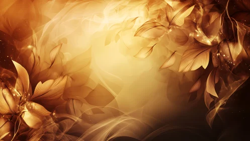 Golden ethereal leaves drift through luminous swirling light.