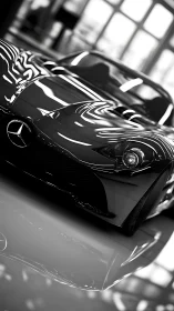 Mercedes roadster close-up shows glossy front body reflections