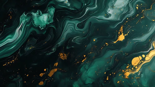 Emerald tides and liquid gold drifting through deep space.