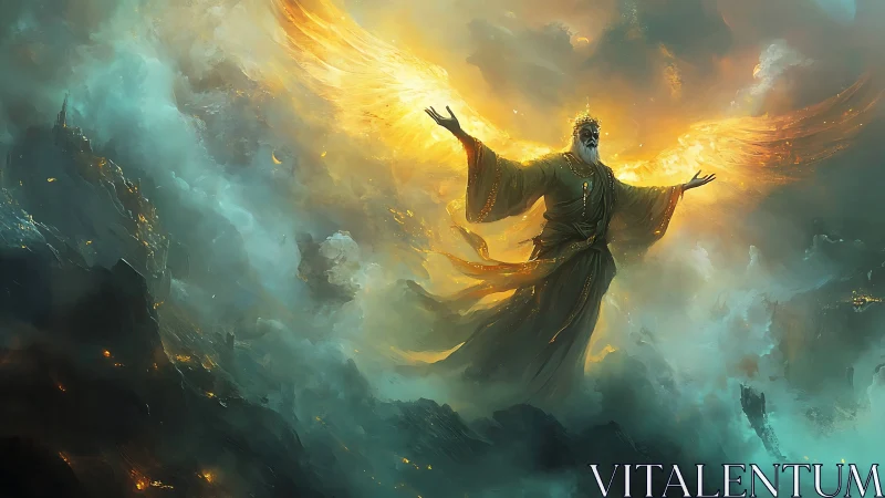 Stormlit Seraph King Rising Above Shattered Worlds.