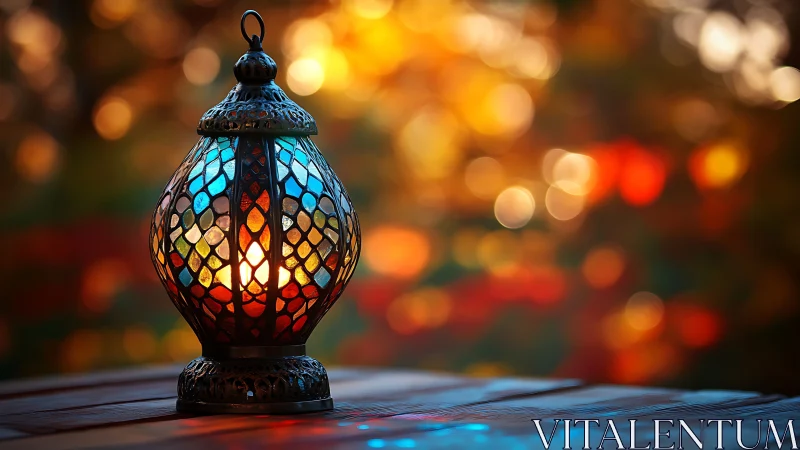 Warm lantern glow gently brightens a colorful autumn evening