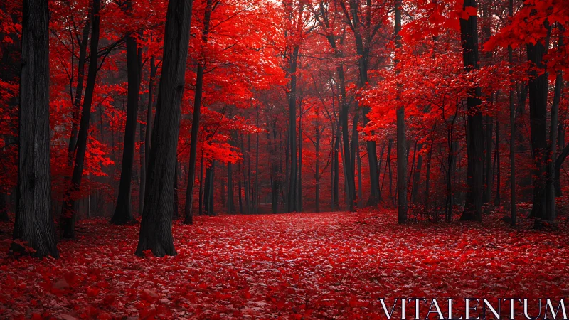 A Crimson Forest Floor Glowing with Autumn Splendor