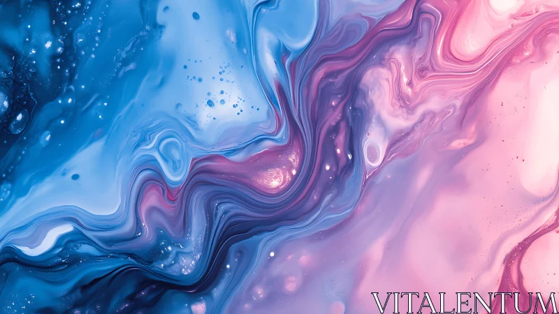 Liquid nebula of swirling blue and pink gradients flows.