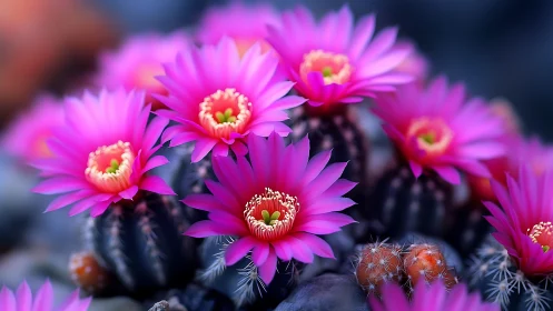 Magenta Blooms Strike: Cactus Flowers in Spiky Glory.