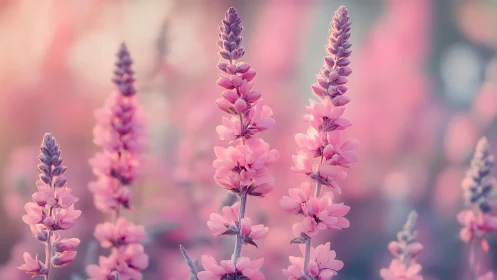 Pink Lupine Flowers in Soft Focus with Layered Depth