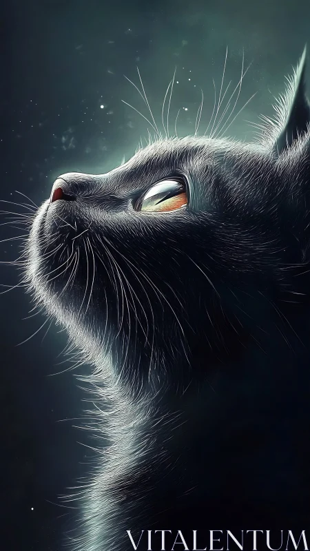 Glowing-Eyed Black Cat in Mystical Light.