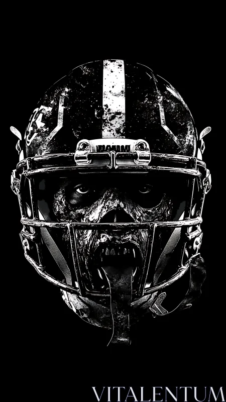 Zombie football helmet merges horror and gritty sports iconography.