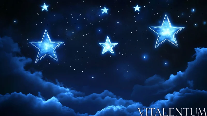 Soft glowing starry sky drifting above quiet clouds.