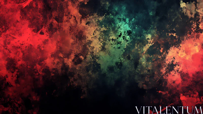 Digital painting of radial red and teal atmospheric nebula field.