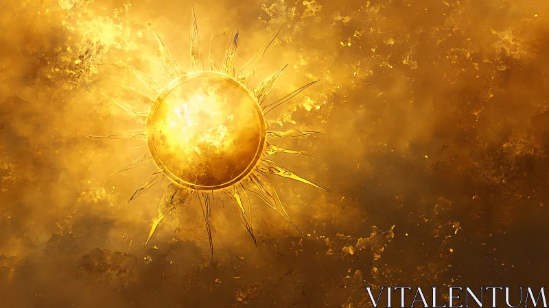 Radiant golden sun ignites a swirling celestial haze