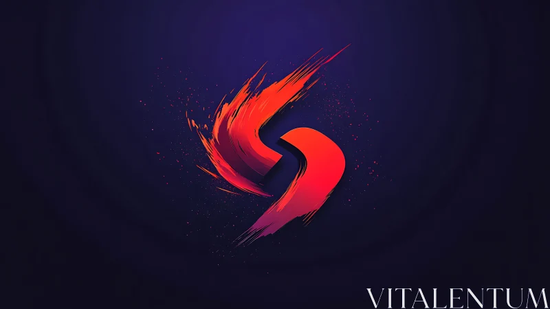 Abstract red brushstroke swirl on deep violet background.