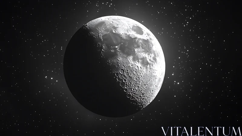 Moon drifts in quiet starlight, revealing detailed craters