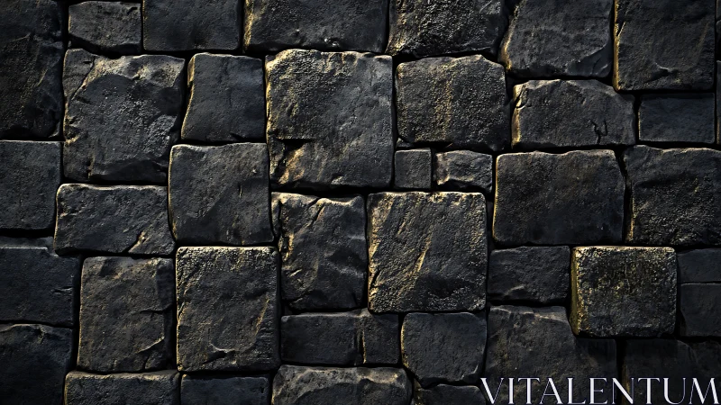 Weathered basalt cobblestone wall with directional rim lighting