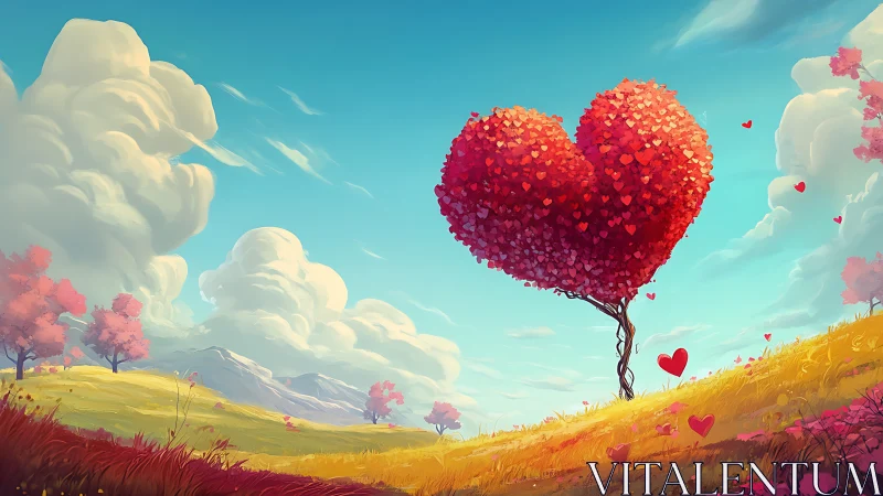 Luminescent Heart Tree Landscape with Pastoral Horizon.