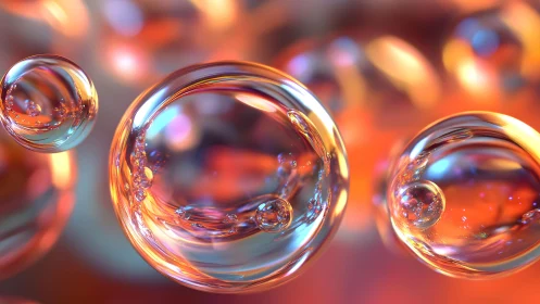 Vibrant Abstract Bubbles Floating in Warm Orange Light.