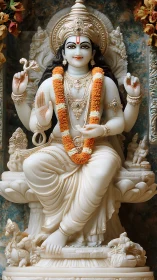Polished marble deity sculpture rendered with intricate iconography