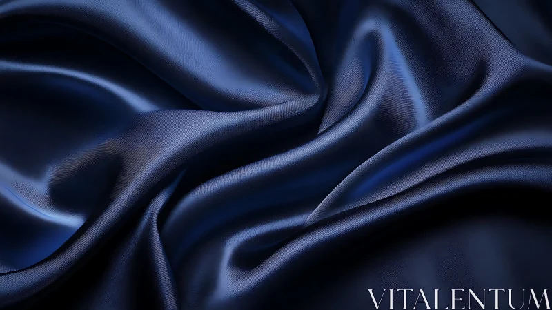 Deep Blue Satin Fabric With Flowing Folds And Luminous Sheen.