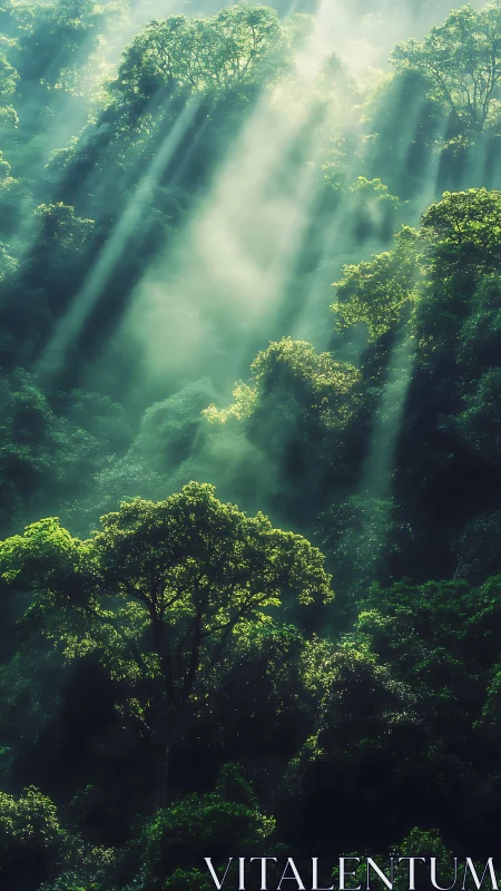 Volumetric Crepuscular Rays Penetrating Dense Tropical Forest Canopy.