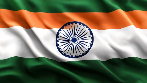 Indian national flag with Ashoka Chakra on fabric surface.