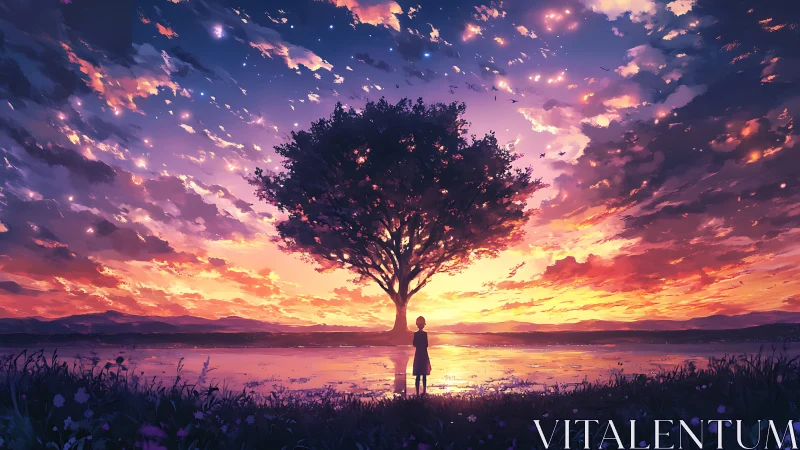 Quiet sunset wishes beneath a lone dreaming tree.