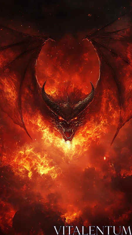 Fiery dragon spirit rising from swirling volcanic flames.