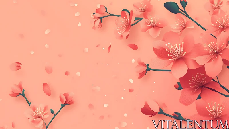 Coral Blossoms Cascade Against Soft Pink Background.