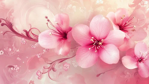 Layered Pink Floral Composition With Translucent Petals and Gradient Bokeh