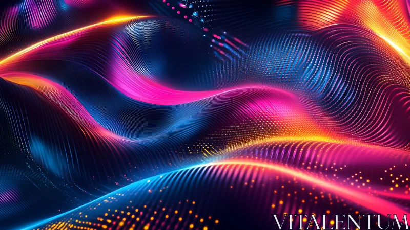 Neon data waves flow across a glowing abstract landscape.