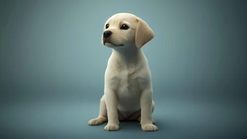 Adorable Labrador Puppy Sitting in Studio, Realistic Portrait Style.
