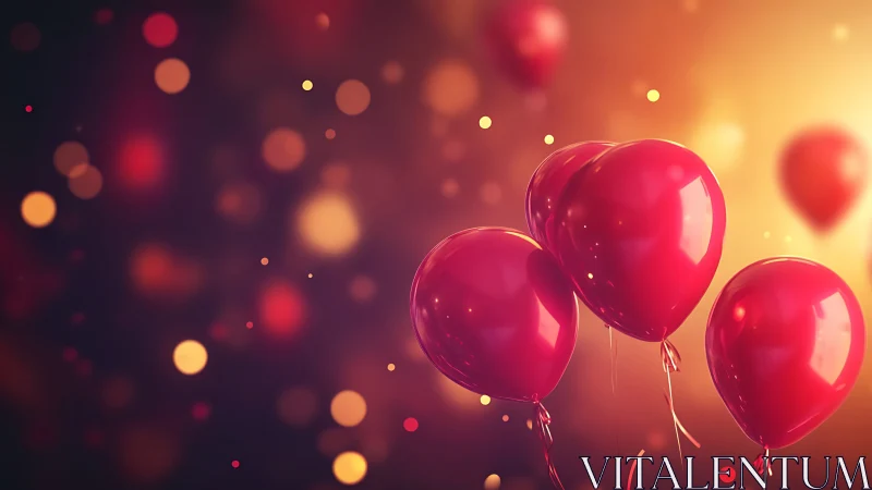 Three glossy balloons suspended against luminous gradient backdrop