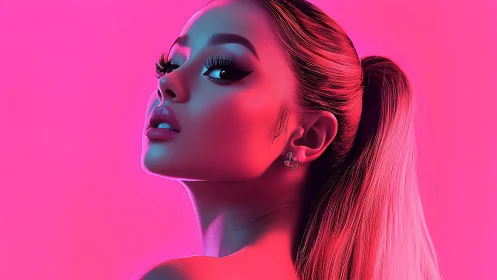 Neon-lit portrait of a confident woman in bold pink glow.