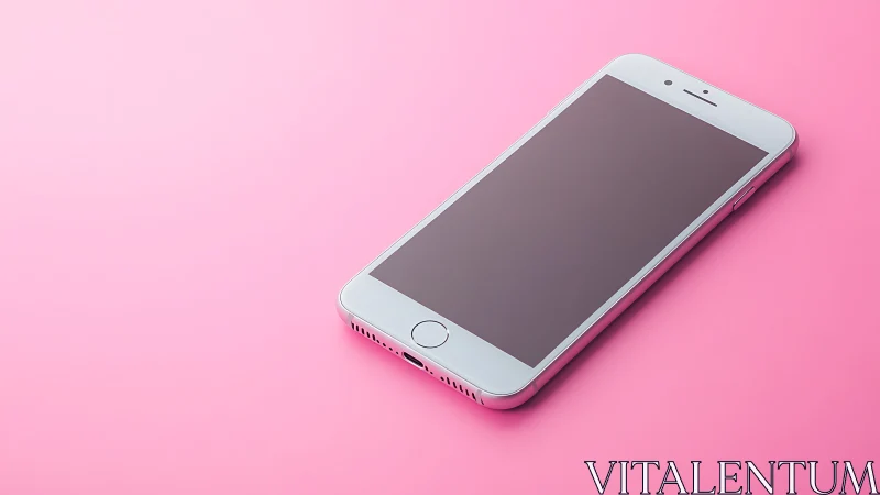 White smartphone with dark display rendered on vibrant pink background